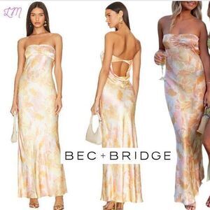 Bec + Bridge Revolve Indi Strapless Maxi Dress Size 2 Extra Small Floral‎ Haze